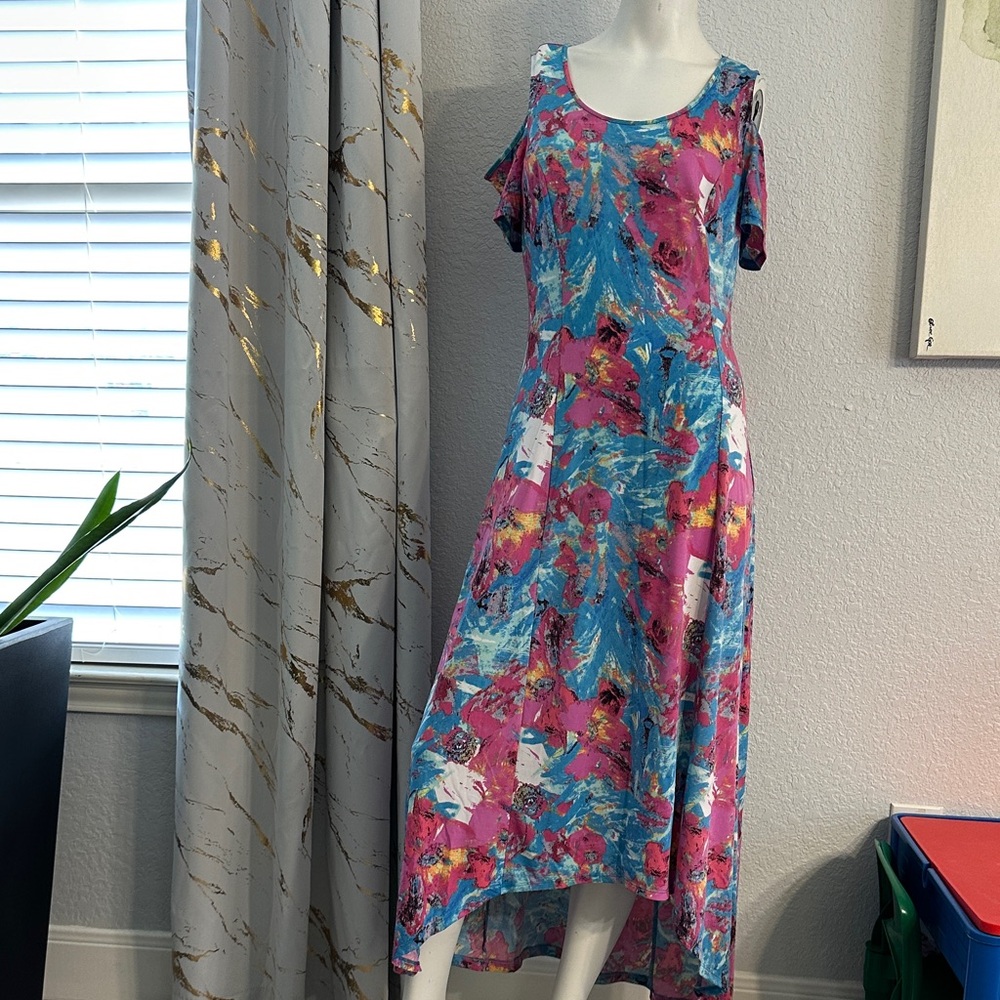 Kate & Mallory Vibrant Pink and Blue High-Low Dress